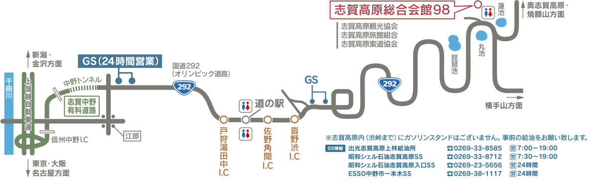 信州中野ICより志賀高原までのルート