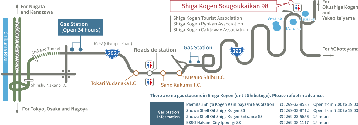 routes: Coming to Shiga Kogen from Shinshu Nakano (I.C.)